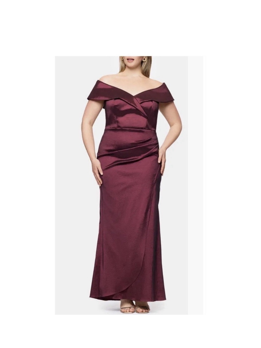 XSCAPE Evening Gown Burgundy Metallic Ruched Mermaid Dress 18W NWT